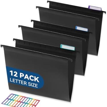 Imagem de SortRax Pastas de arquivo de plástico para pendurar, tamanho carta, pacote com 12 - preto