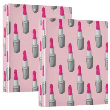 Imagem de Fichários de batons cinza rosa macio 3,8 cm, 3 anéis, 200 folhas, impressão artística, pastas, fichário redondo, 31,5 x 27 x 6 cm, pacote com 2