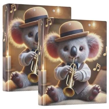Imagem de Fichários vintage com estampa de trompetista de coala, 3 anéis, 200 folhas, prancheta de animal fofo, fichário de apresentação de anel redondo, 31,5 x 27 x 6 cm, pacote com 2