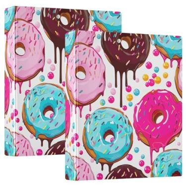 Imagem de Fichários de 3 anéis com estampa de gotejamento rosa Donuts com 3 argolas para 200 folhas de caderno floral de animais, fichário de escritório, 31,5 x 27 x 6 cm, pacote com 2