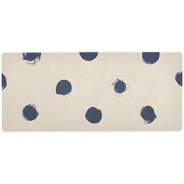 Imagem de Mouse pad de mesa bege simples de bolinhas azuis com controle de precisão, mouse pad grande para mesa, 80 x 30 cm, tapetes de teclado para mesa