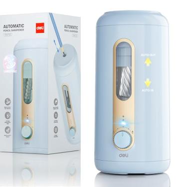 Imagem de deli Apontador de lápis elétrico, apontador de lápis totalmente automático, entrada e saída automática, apontador de lápis mãos livres recarregável para 6,9 a 12 mm, casa, sala de aula, operado por