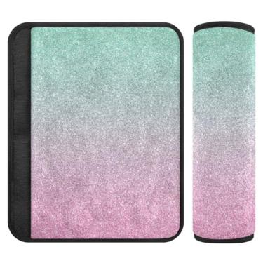 Imagem de Duas capas de cinto de segurança com glitter rosa turquesa, almofada de alça de ombro pequena, adequada para vários usos, capas de alça de carrinho de bebê