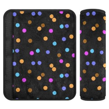 Imagem de Joitme Capas de alça de assento de carro de flanela macia preta de bolinhas coloridas para assento de carro infantil - Almofadas acolchoadas para carros, bolsas de câmera e mochilas