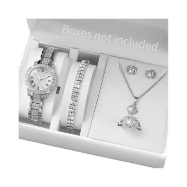 Imagem de Conjunto De Relógio De Quartzo Feminino Com Pulseira De Aço Dourado E 