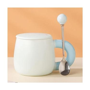 Imagem de Conjunto de canecas fofas portáteis de cerâmica simples caneca de café com tampa e colher caneca de manhã reutilizável xícara de chá com alça 400 ml/382.7 g Home Beautiful