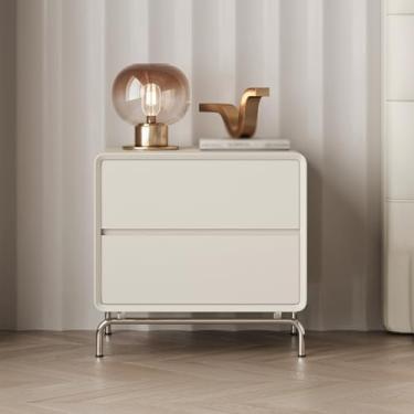 Imagem de Modern Wood Night Stand, PU Leather Upholstery, Stainless Steel Legs, Large-capacity Double-drawer Storage, Rounded Corners, Suitable for Bedrooms and Living Rooms(White,50*40*50cm/20*16*20in)