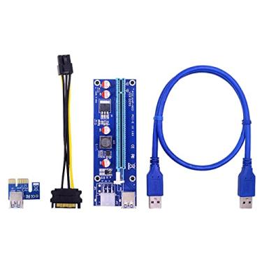 Imagem de SOMKB Cartão Riser PCI-E VER009S PCIE 1X a 16X extensor com LED + cabo USB 3.0 de 0,6 m/cabo de alimentação de 6 pinos para placa de vídeo
