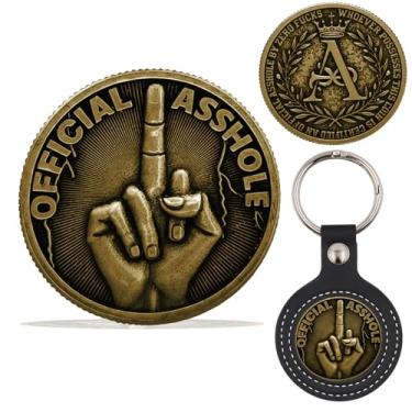 Imagem de Bold Attitude Official Middle Finger Coin - Funny Zero Worries Ahole Challenge Token - Hilarious Novelty Gag Gift for Husband Coworkers Comes with Protect Keychain Holder (Antique Gold)