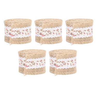 Imagem de Rolo de fita de serapilheira Tecido rústico elegante de malha floral vermelha Fita decorativa para embrulho de presente Decorações de Natal Material de linho 5 cm de largura 200