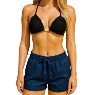 Imagem de Short Feminino Avulso Confort Fit com Forro Praia & Academia Cor:AzulT
