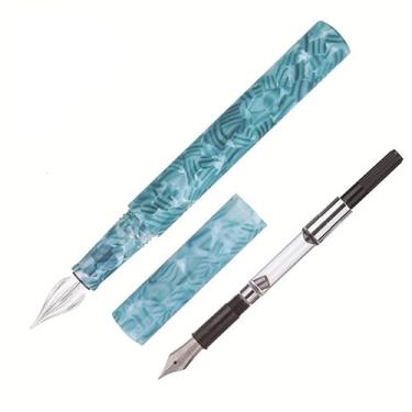 Imagem de AMSOH Caneta-tinteiro colorida criativa de celuloide e caneta de vidro verde claro EF/F/ponta pequena dobrada com caixa de presente para escrever (extra fina 0,38 mm)