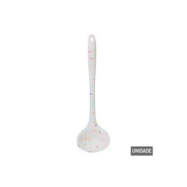 Imagem de Concha de Silicone 23cm Cabo de Ferro Branca Utensílio Cozinha Gourmet