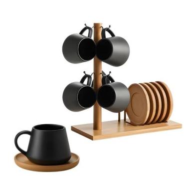 Imagem de Jogo Xícaras 90ml Café Com Suporte Pires Bambu Opaline 7 Pçs - Haüskra