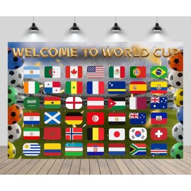 Imagem de chnywork 2,1 x 1,5 m Bem-vindo ao cenário da Copa do Mundo 2026 bandeiras nacionais futebol futebol balões fundo jogo de futebol decoração de festa retrato cabine de fotos adereços de estúdio