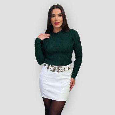 Imagem de Blusa Cropped Tricô Feminina Trançado Manga Longa Blogueira - GIP ECOM