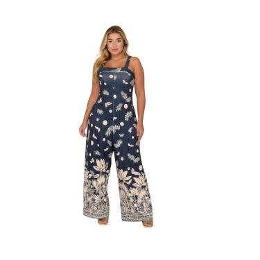 Imagem de Macacão Pantalona Alça Fina B’Bonnie Noa Estampa Azul-Feminino