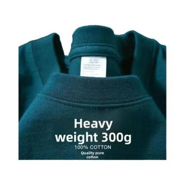 Imagem de Camiseta De Algodão Pesado Azul Claro De Manga Curta 300g Casual Solta