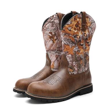 Imagem de Botas caubói masculinas casuais retrô ocidentais bico redondo bordado cano médio marrom pull-on patchwork botas, Multicolorido, 39 BR