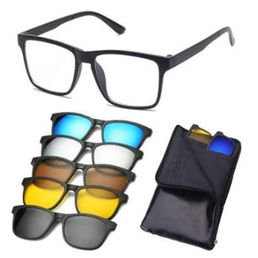 Imagem de Armação de Óculos de Grau Feminino Masculino de Sol Clip On Polarizado Quadrado Magnético-Unissex