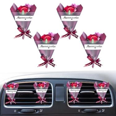 Imagem de 4 peças pequeno buquê de clipes de ventilação para aromatizador de ar para carro, mini ramo de flores de rosas secas, saída de condicionamento, decoração de perfume, difusor de óleo essencial, clipe