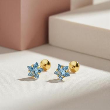 Imagem de Brinco Infantil Ouro 18k Estrela 5mm Azul - Para Crianças - no-brand