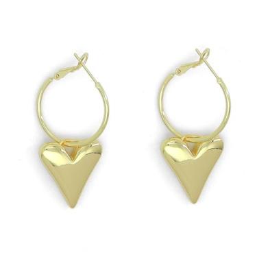 Imagem de Brincos de argola de coração de ouro grosso para mulheres, moderno, simples, pingente de amor, brincos hipoalergênicos, em formato de coração, joias de aniversário e dia dos namorados, Large, Metal