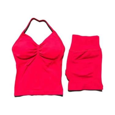 Imagem de Conjunto De Yoga Feminino De 2 Peças Sem Costura Com Almofadas Removív