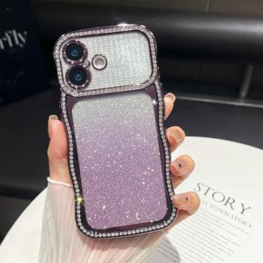 Imagem de ZTOFERA Capa de diamante brilhante para iPhone 15, moldura ondulada encaracolada com cartão de padrão gradiente, TPU macio fino e capa protetora completa para câmera, design bonito e transparente para
