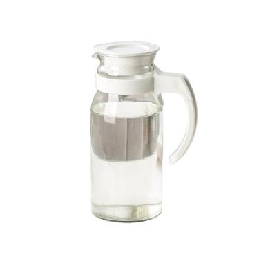 Imagem de Jarro de água de vidro de grande capacidade com tampa e alça para suco, chá, leite, jarra distribuidora de bebidas, 1100 ml, jarra de chá gelado (branca)