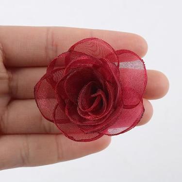 Imagem de 10 peças de tecido flor rosa chiffon flor patch feito à mão DIY artesanato crianças grampo de cabelo decoração roupas, 04siam, 10 peças