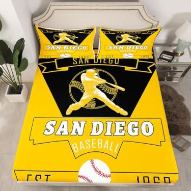 Imagem de Feelyou Jogo de lençol Queen com elástico alto de beisebol de microfibra macia, cidade de beisebol, 40,6 cm, para crianças, meninos e meninas, para decoração de quarto de jogos