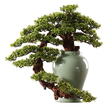 Imagem de Plantas falsas árvore de bonsai artificial novo ornamento zen chinês árvore falsa com vaso de cerâmica bonsai falso planta decoração de mesa para decoração de escritório em casa, decoração de