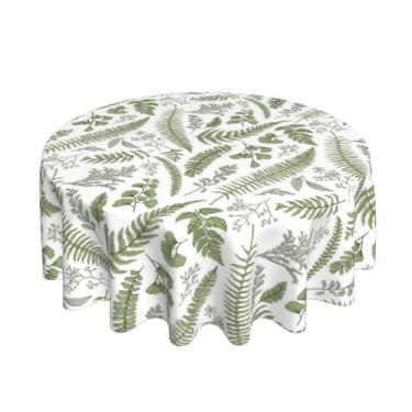 Imagem de Toalha de mesa verde sálvia redonda 178 cm folha verde planta toalha de mesa de poliéster fazenda primavera verão samambaia tropical ervas folhas botânicas capa de mesa para decoração de festa