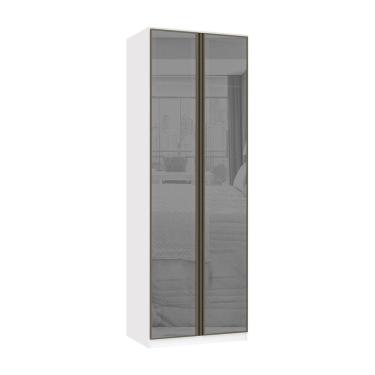 Imagem de Guarda Roupa Modulado 2 Portas 3 Gavetas 80cm Com Vidro Reflecta Prata Prime Luciane Móveis