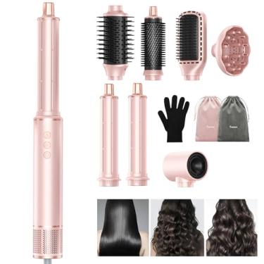 Imagem de Secador de Cabelo Profissional, Modelador de Cabelo 8 em 1 com Modelador de Cachos, Secador de Cabelo e Escova Secadora para Secar, Alisar, Dar Volume, Enrolar e Alisar os Cabelos.(Rosa-110-127V)