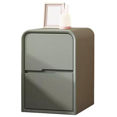 Imagem de Mesa de cabeceira grande estreita pequena com suporte de madeira maciça estilo St Cream com 2 gavetas de armazenamento para móveis de cabeceira de quarto