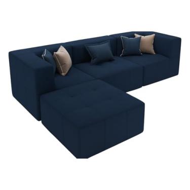 Imagem de Sofá Modular 3 Lugares Com 2 Chaises Design Industrial e Moderno Cor Azul