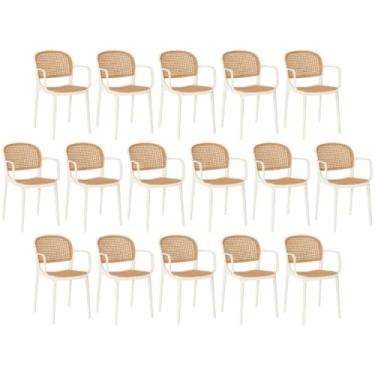 Imagem de Kit 16 Cadeiras de Jantar Roma Prática com Braços para Sala e Cozinha - Bege