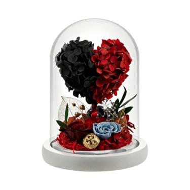 Imagem de Coyoohouse Buquê de rosas preservadas em forma de coração em vidro, rosa real e hortênsia com luzes de LED, presentes para aniversário da mãe, Natal, Dia do Professor (rosa, vermelho, LED)