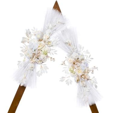 Imagem de Lisuun Flores de arco de casamento, flores artificiais para decoração, flores grandes para decoração floral estilo boho cerimônia de casamento - Pacote com 2