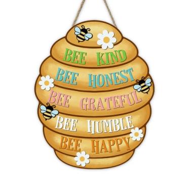 Imagem de Bolisom Placa inspiradora para porta da frente, colmeia de abelha, colmeia floral, cabide de placa de madeira, escola, sala de aula, decoração de casa, positiva, primavera, verão, guirlanda de madeira