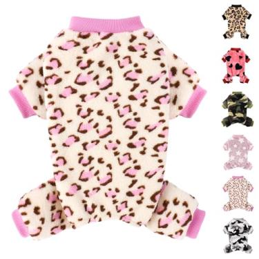Imagem de Pijama de cachorro para cães pequenos, meninas, meninos, supermacio, quente, para filhotes, roupas fofas para animais de estimação, macacões de lã, para chihuahua Yorkie, leopardo roxo, PPP