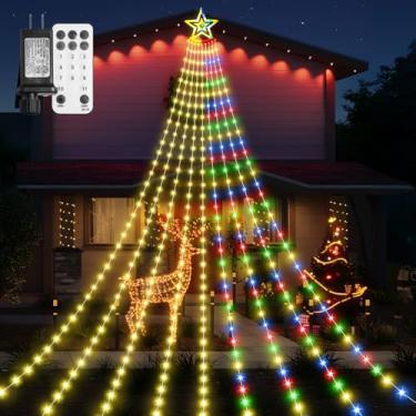 Imagem de Luzes de corda de estrela para decoração de Natal ao ar livre, 3,5 m, 350 LED, luz de árvore de Natal de duas cores com controle remoto de 11 modos, IP44 à prova d'água para decoração de Natal em