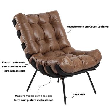 Imagem de Poltrona Decorativa Sala de Estar Costela Base Preta Couro Mel - Gran Belo