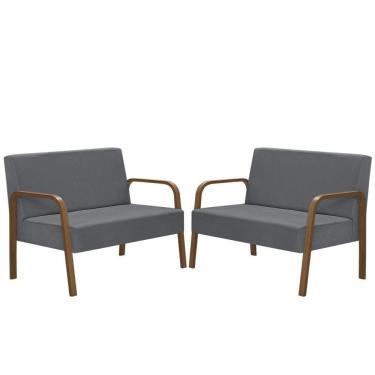 Imagem de Kit 2 Poltronas 2 Lugaresjade Braço Madeira D Salla Grafite.