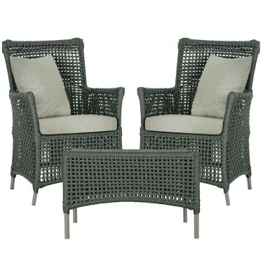 Imagem de 2 Poltronas E 1 Mesa Igapó Alumínio Fendi Corda Náutica E3 Verde