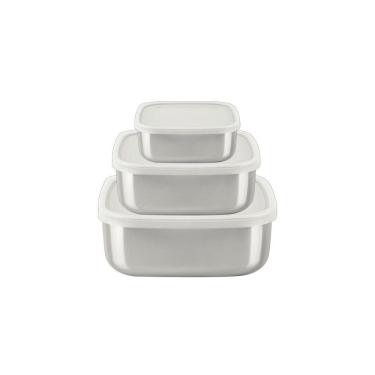 Imagem de Jogo Potes Tramontina Freezinox Quadrados Aço Inox Com Tampa Plástica 3 Peças Tramontina