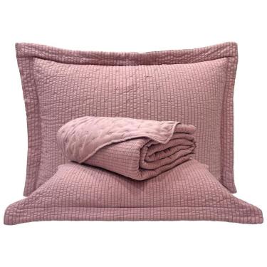 Imagem de Cobre Leito Queen Analu Micropercal 300 Fios Dupla Face Texturizado 3 Peças - Malva