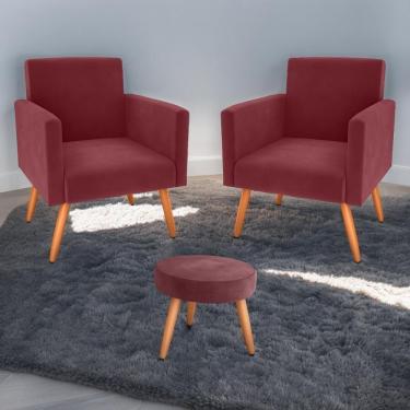 Imagem de Conjunto Poltronas E Puff Anari Veludo Vinho